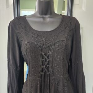 Elegant Black Lace-Up Dress Sz M